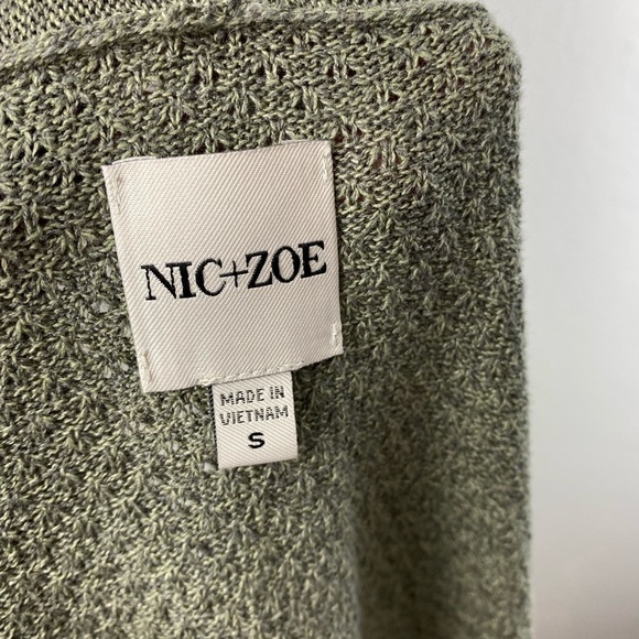 Nic + Zoe Knit Open Front Long Sleeve Green Cardigan Sweater Size Small Pockets - Picture 4 of 11